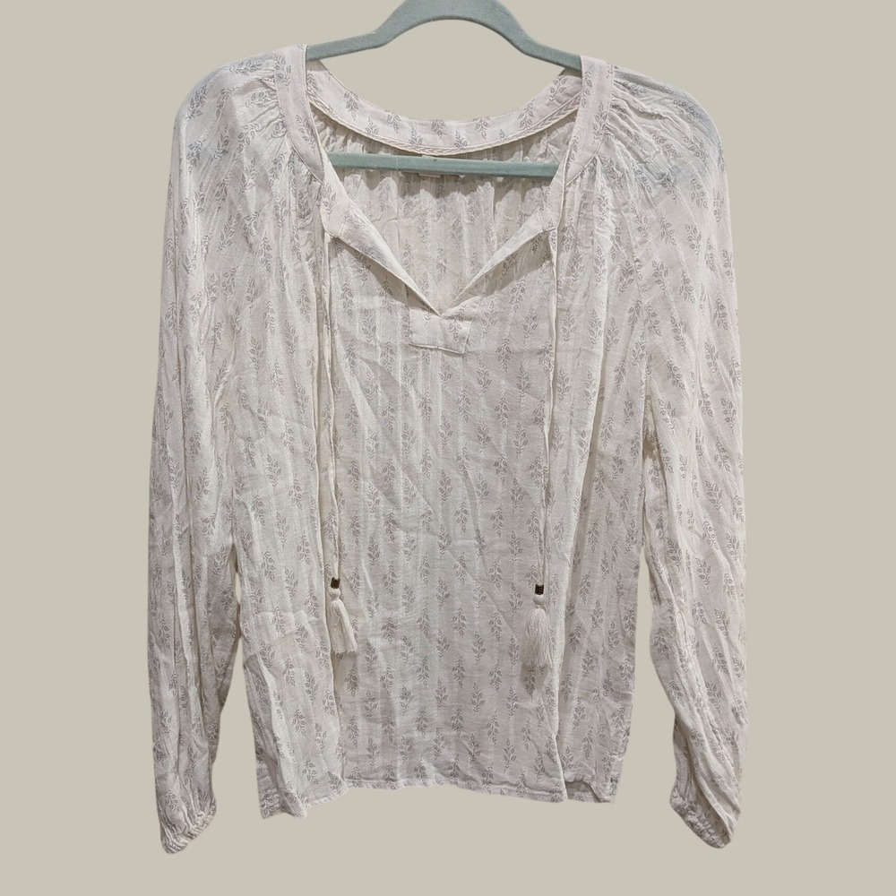 Style & Co Women's Peasant Blouse L White Boho Cottagecore Prairie Romantic‎